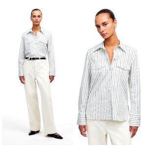 Madewell Western Shirt in Poplin Size 6 Cowgirl Pearl Snaps Cowboy Rodeo Trail